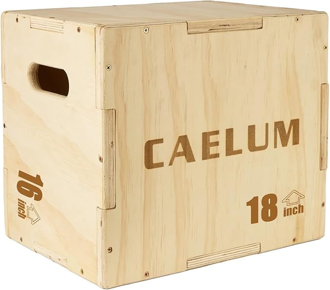 CAELUM 3-in-1 Wood Plyo Box - Non-Slip Plyometric Jump Box for Home & Gym, 400lbs Bearing Fitness Launch Box for Jumping Squats Step-ups Strength Training
