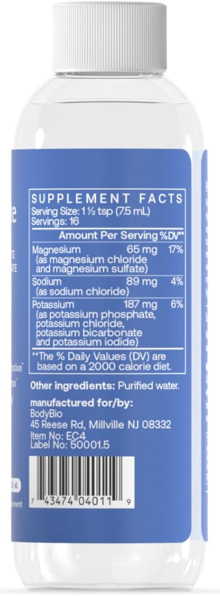 BodyBio e-Lyte - Liquid Electrolyte Concentrate for Clean Hydration, Energy & Cramp Relief - No Sugar, No Artificial Flavors, No Fillers, Keto Friendly