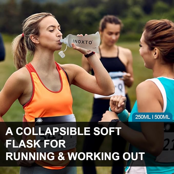 INOXTO Soft Flask,Collapsible Soft Water Bottles for Hydration Vests and Running Packs, Soft Flask Running Bottles for Hiking Cycling(250/500 ml) (2 PCS BIG)