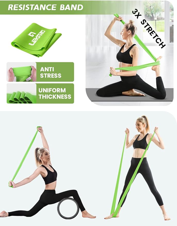 Yoga Wheel Set for Back Pain, 3 Pack Stretching Back Roller Wheel with Yoga Strap & Resistance Band, Great for Improving Flexibility & Backbend, Deep Tissue Massage, Size 13"/10.5"/6.5''