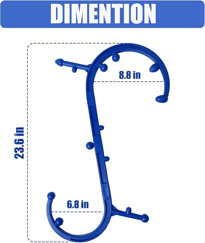 Trigger Point Massager - Deep Tissue Massage Tool for Muscle Knot Pain Relief (Back, Neck, Shoulder, Legs & Feet), Handheld Self Massage Cane with S-Shaped Dual-Section Design(Blue)
