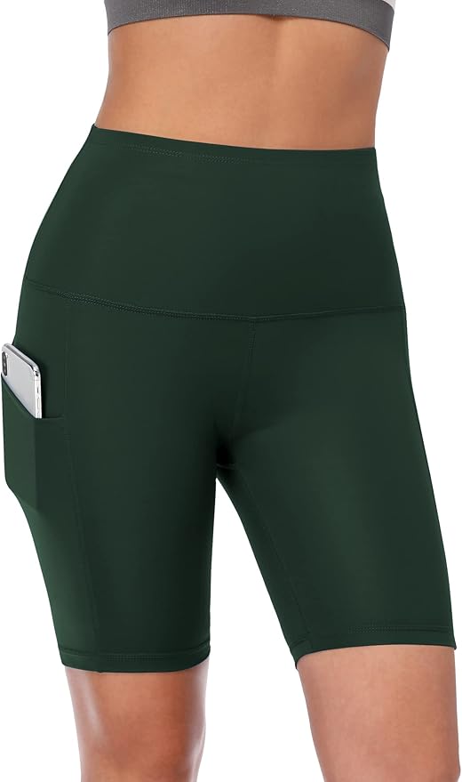 CADMUS Women's High Waist Spandex Yoga Shorts for Bike Running Two Side Pockets