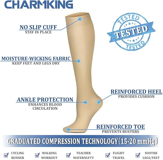CHARMKING Compression Socks for Women & Men Circulation (8 Pairs) 15-20 mmHg is Best Support for Athletic Running,Hiking