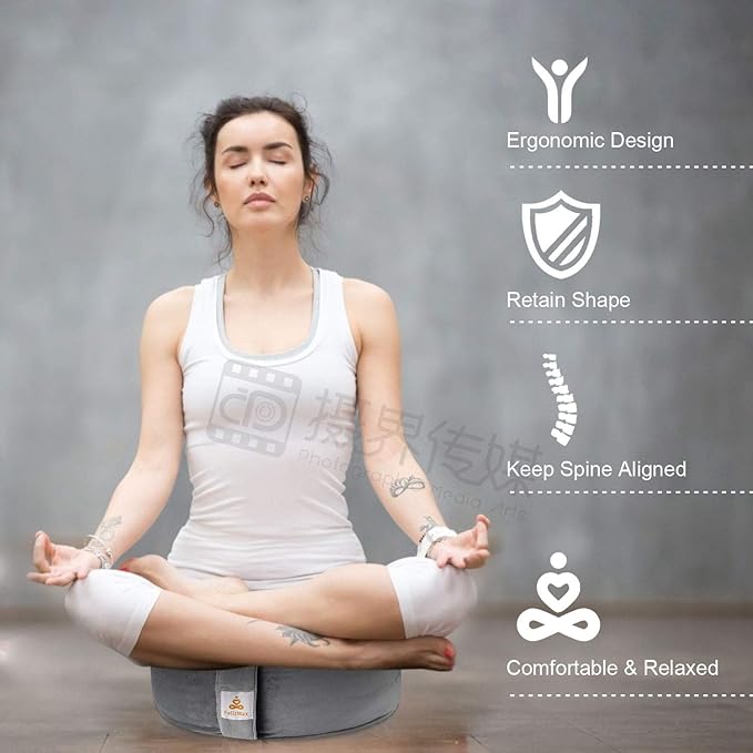 Round Velvet Meditation Pillow D=13"/16" H=5.5" Yoga Bolster Floor Pouf Zafu Buckwheat Meditation Cushion for Sitting on Floor,Removable Organic Cotton Cover Kneeling Pillow