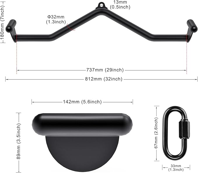 Kipika LAT Pull Down Bars Cable Machine Attachment, Rowing T-bar V-bar Set, Back Strength Training Handle Grips for Cable Machine Rowing Machine, 12" 20" 24" 28" 32" Five Sizes