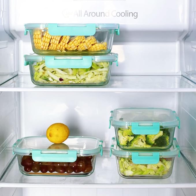 DAS TRUST 3 Pack Glass Food Storage Containers Reusable Meal Prep Containers Reusable Fridge Organizers Lunch Container for Adults Food Storage Containers with Lid Airtight Pizza Storage Salad