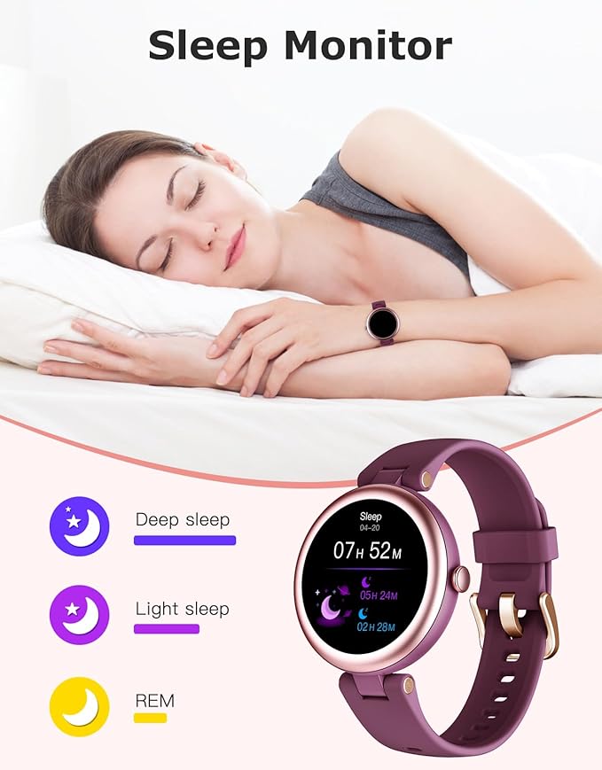 Fitness Tracker, Round Fitness Watches for Women with Bluetooth Call Heart Rate Monitor Sleep Tracker Calorie/Step Counter, Birthday Gift for Women Lady Mom Waterproof (Purple)