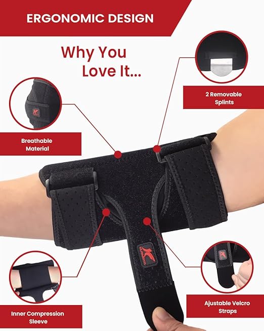 Elbow Brace Comfortable Night Sleep, Cubital Tunnel Syndrome, Ulnar Nerve Entrapment with 2 Removable Metal Splints for Men and Women (L)