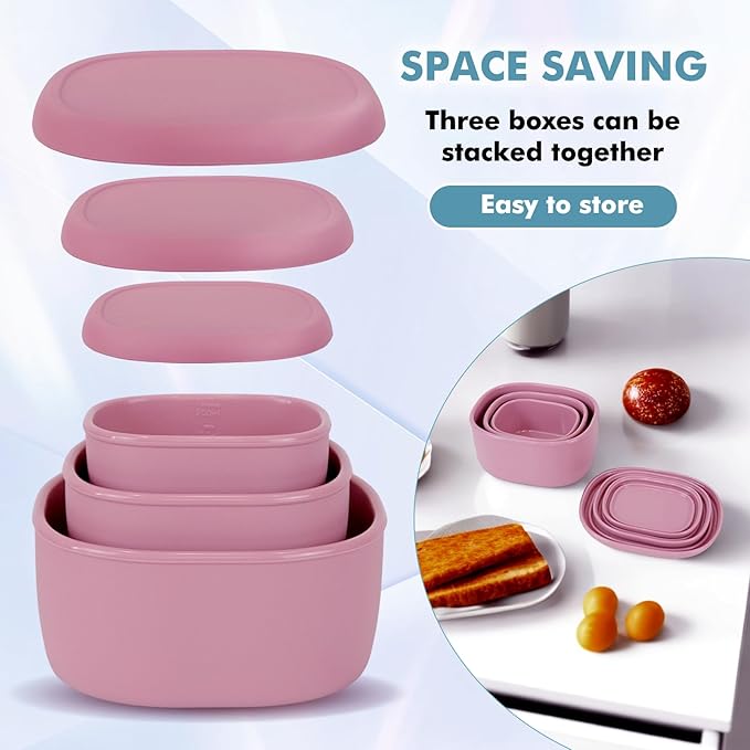 Anatole Silicone Food Storage Containers Set of 3 Lunch Box Bento with Lids BPA Free Dishwasher Microwave Oven Freezer Safe (6.7oz, 10oz, 20oz)