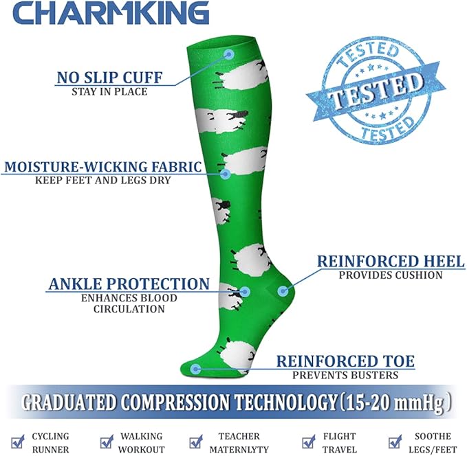 CHARMKING Compression Socks for Women & Men Circulation (8 Pairs) 15-20 mmHg is Best Support for Athletic Running,Hiking