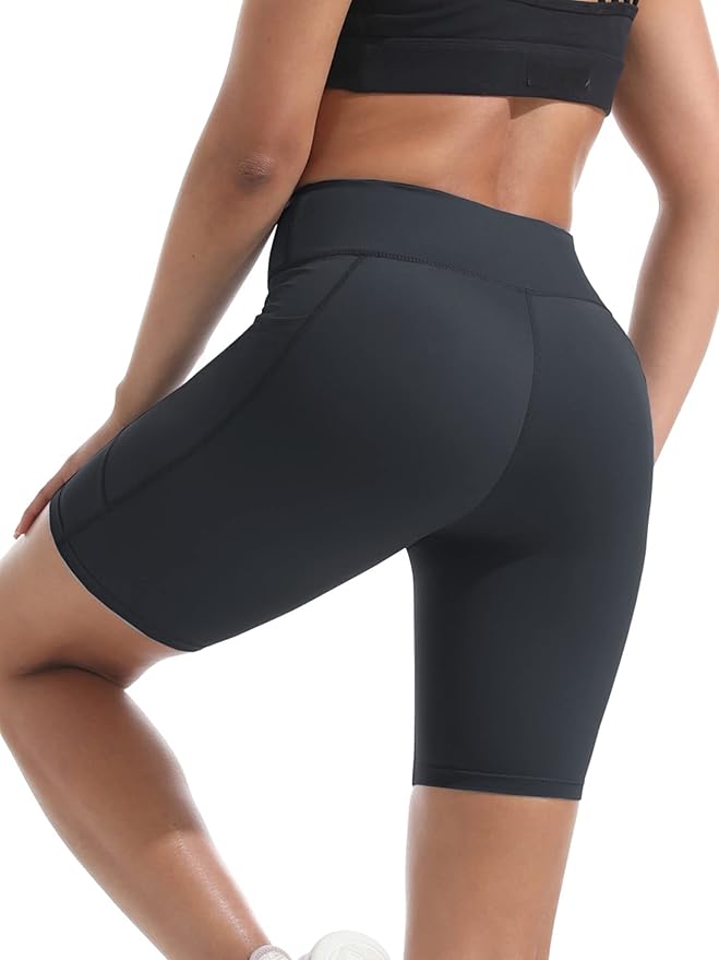 CADMUS Women's High Waist Spandex Yoga Shorts for Bike Running Two Side Pockets