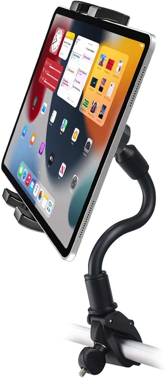 Gooseneck iPad Holder for Stroller, Adjustable Phone Tablet Holder Mount Pole Clamp for Baby Stroller, Shopping Cart, Indoor Cycling, Fit for iPad Pro/Mini/Air, iPhones, Galaxy Tab, 4.7-13" Devices