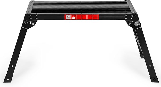 Folding Work Platform Stool – Holds 330 lbs - 19.68" H x 29.52" L Platform Step | Lightweight & Heavy-Duty | Black Aluminum Step Stool - Large Standing Surface - Easily Stored & Anti-Slip