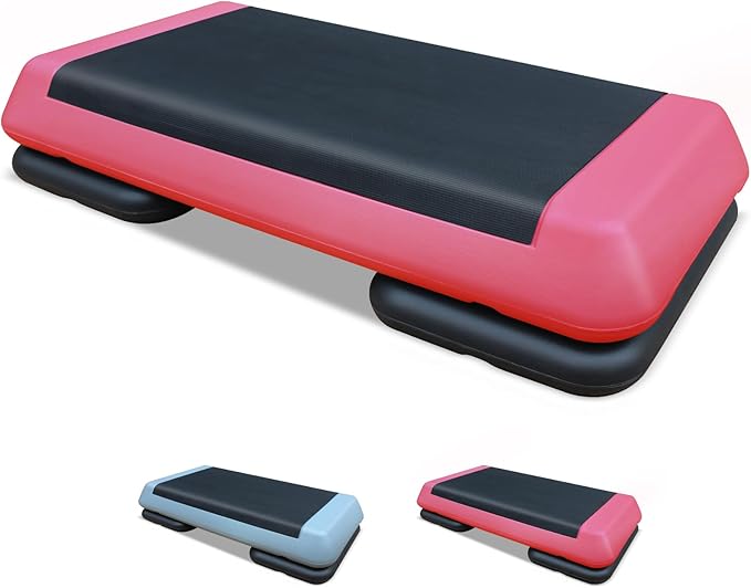 28.5'' Exercise Aerobic Step Platform, 4-6-8inAdjustable Fitness Stepper Workout with 4 Stackable Risers, Aerobics Stepper Workout Stepper for Home Gym Cardio Strength & Training (Red & Gray)