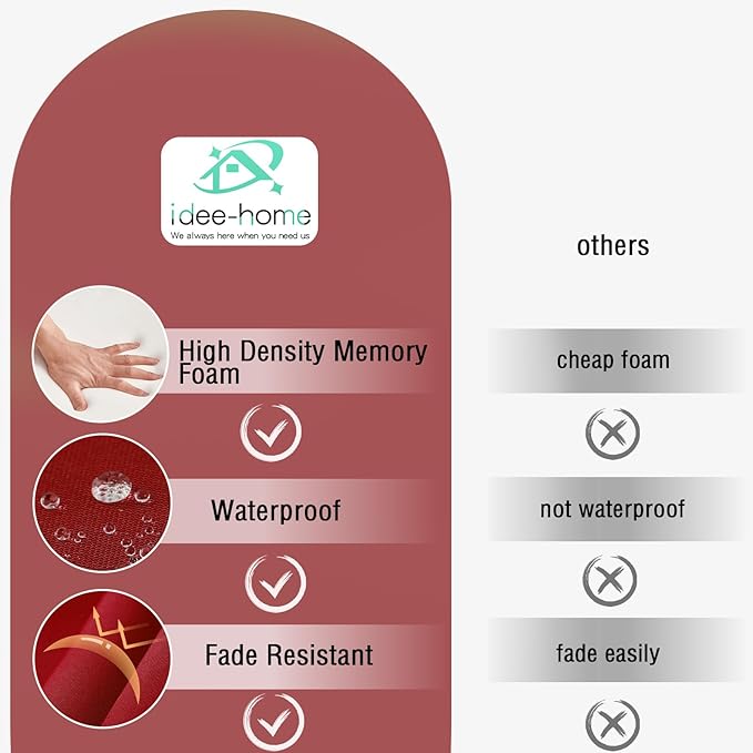 idee-home Outdoor Bench Cushion Waterproof, Bench Cushions for Outdoor Furniture, Patio Porch Swing Replacement Seat Pad with Ties for Garden Backyard, 45 x 18 Inch Red