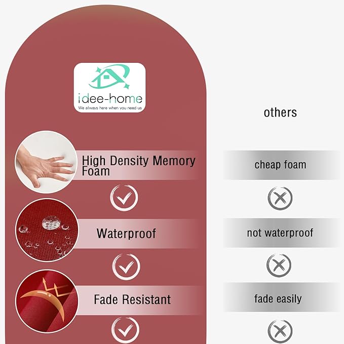 idee-home Outdoor Bench Cushion Waterproof, Bench Cushions for Outdoor Furniture, Patio Porch Swing Replacement Seat Pad with Ties for Garden Backyard, 42 x 18 Inch Red