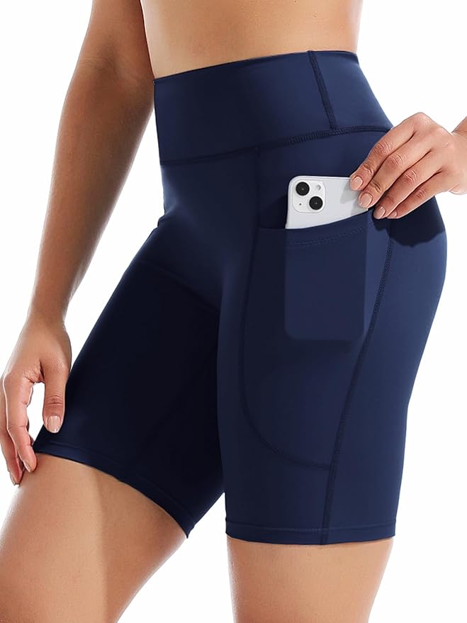 CADMUS Women's High Waist Spandex Yoga Shorts for Bike Running Two Side Pockets