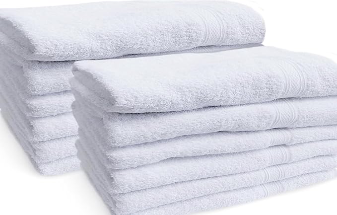 Towels N More 12 Pack 20x40 White Gym Towels, Small Bath Towels for Bathroom, Salon, Hair Dry, Spa Quality Extra Soft Towel Made from Premium Ring Spun Cotton