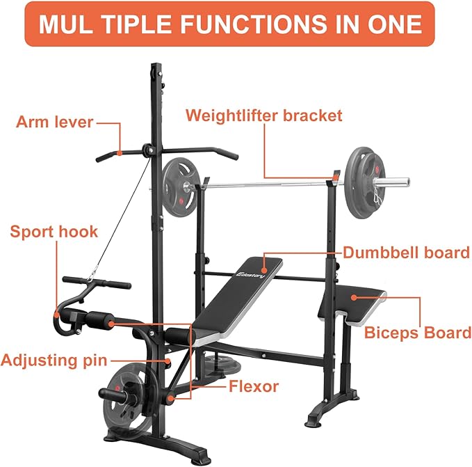 Edostory Olympic adjustable Weight Bench Set, Workout Equipment for Home Workouts, Bench Press with Preacher Curl, Leg Developer, Home Gym Full Body Workout