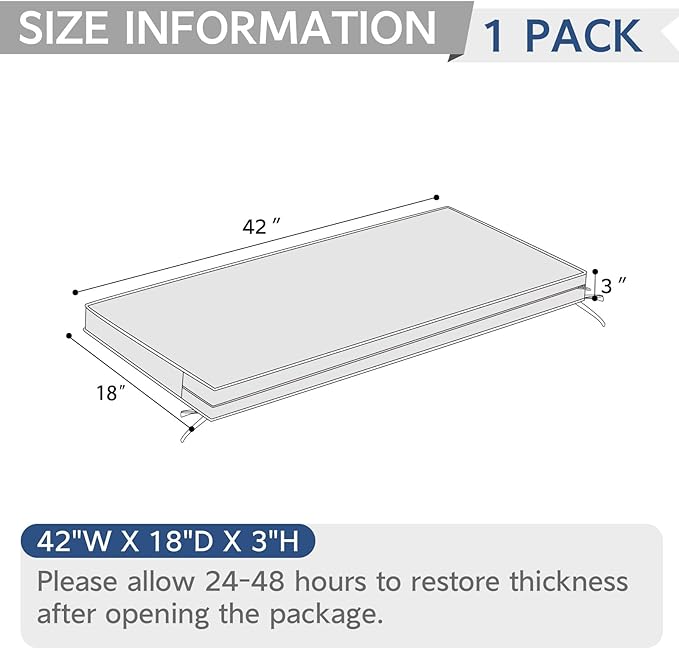 Outdoor Bench Cushion, Patio Furniture Cushion 42 x 18 x 3 Inch, Water Resistant Garden Sofa Swing Pad Settee Loveseat Couch Replacement Cushion, 1 Pack, Swaying Palms Blue