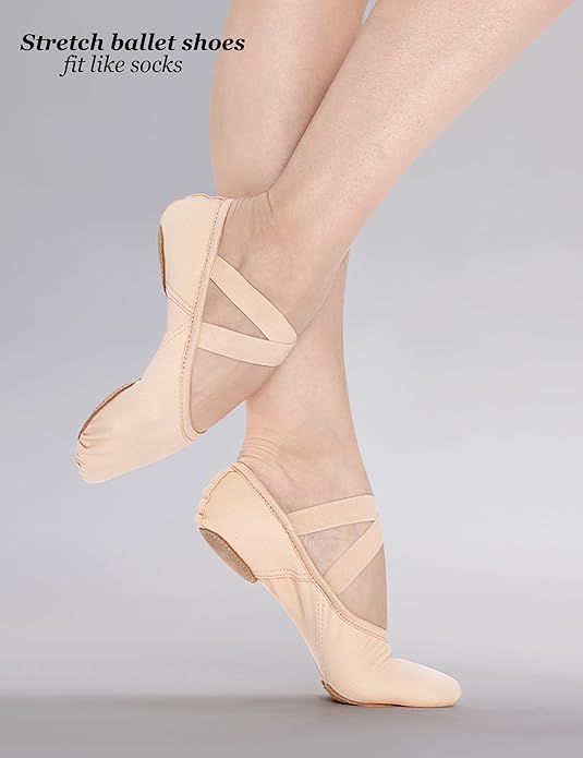 Cloud Soft 4 Way Stretch Canvas Ballet Shoes Split Sole Dance Slippers for Toddler Girls, Little Big Kids Training