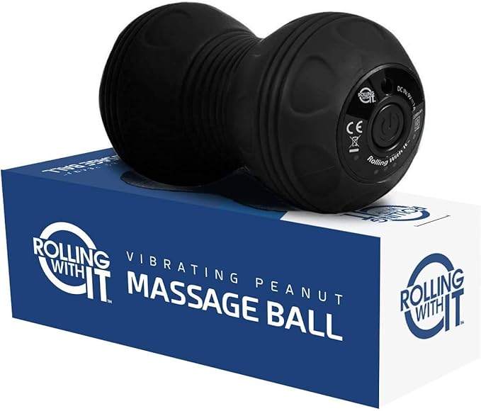 Vibrating Peanut Massage Ball - Deep Tissue Trigger Point Therapy, Myofascial Release - Handheld, Cordless - 4 Intensity Levels - Dual Lacrosse Ball Vibration Massager (Black)
