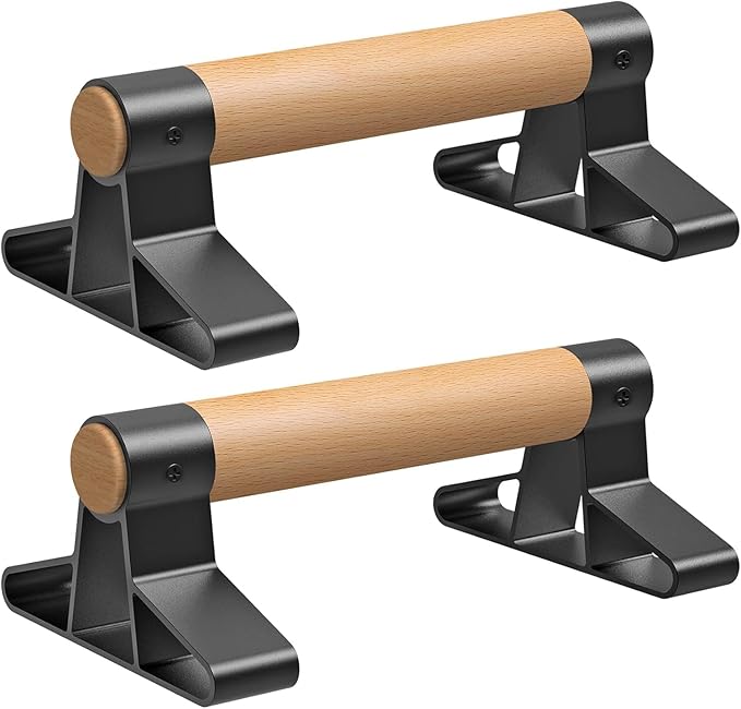 SELEWARE Wood push up bars Parallettes bars Anti-slip Handstand Bars for Calisthenics, Fitness, Floor workouts Solid Wood with Sturdy Metal Bracket, Support 600 lbs