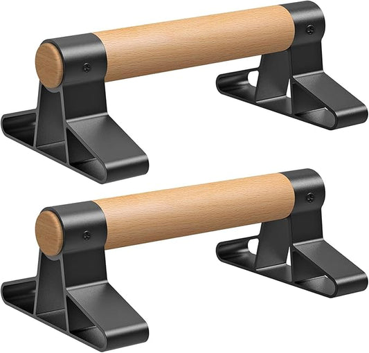 SELEWARE Wood push up bars Parallettes bars Anti-slip Handstand Bars for Calisthenics, Fitness, Floor workouts Solid Wood with Sturdy Metal Bracket, Support 600 lbs