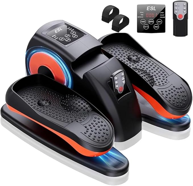 ESL Under Desk Elliptical - Portable Leg Exerciser with Pedal Strap for Seniors, Compact Seated Elliptical with Remote Control, LCD Display Electric Elliptical Trainers for Home