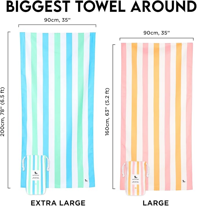 Dock & Bay Beach Towel - Quick Dry, Sand Free - Compact, Lightweight - 100% Recycled - Includes Bag - Summer - Rainbow Skies - Extra Large (200x90cm, 78x35)