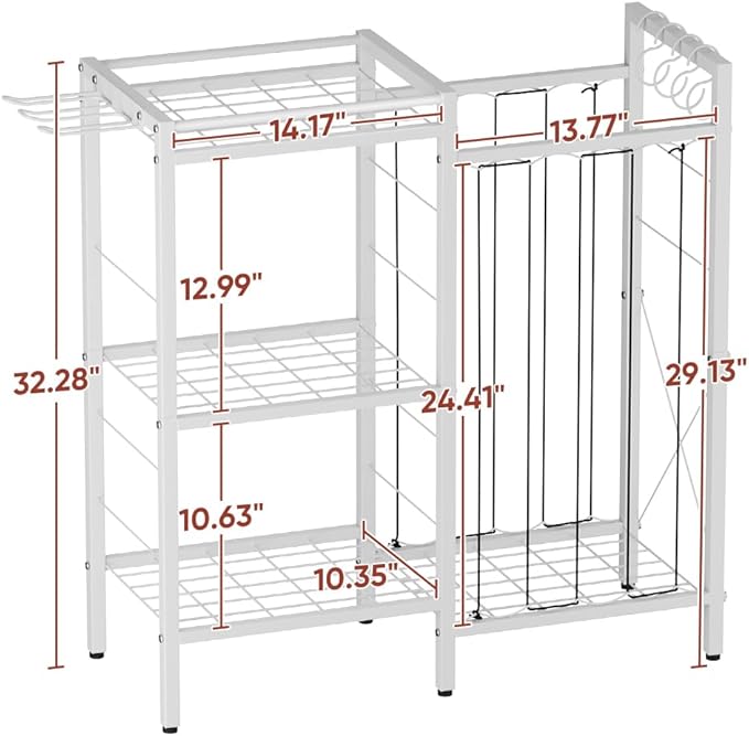 3 Tiers Dumbbells Yoga Mat Storage Rack with Elastic Straps for Kettlebells Foam Roller Resistance Bands Balls, Workout Equipment Organizer Weight Storage Holder with Hooks for Home Gym