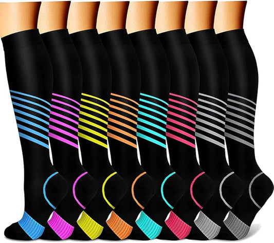 CHARMKING Compression Socks for Women & Men Circulation (8 Pairs) 15-20 mmHg is Best Support for Athletic Running,Hiking