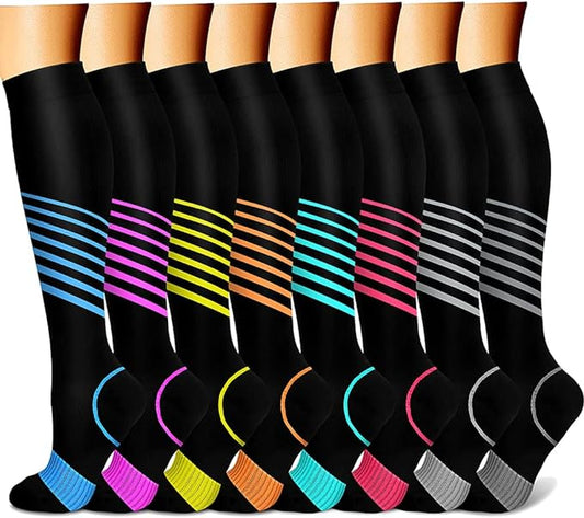 CHARMKING Compression Socks for Women & Men Circulation (8 Pairs) 15-20 mmHg is Best Support for Athletic Running,Hiking