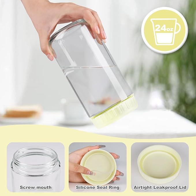 Overnight Oats Containers with Lids, 24oz Glass Jars with Lids 8 pcs, Milk White, Wide Mouth Mason jars for Salad, Yogurt, Snacks, Meal Prep