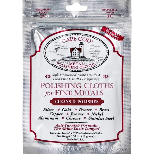 Cape Cod Polishing Cloths for Fine Metals | Jewelry Cleaner and Tarnish Remover | Silver Polishing to a Brilliant Shine | Foil Pack of (2) 4x6 Cloths