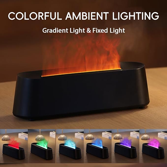 Essential Oil Diffuser, Fireplace Fire Flame Aromatherapy Diffuser, 250ml Cool Mist Humidifier, Scent Aroma Diffuser with 7 Colors Light, Remote Control, Timer & Auto-Off for Home, Room (Black)