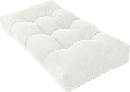 Bench Cushion 42 Inch - Chenille, High-Density Memory Foam, Non-Slip Bottom, Soft Durable Indoor Tufted Long Seat Cushion for Window Garden Furniture (White, 42x16x4 Inch)