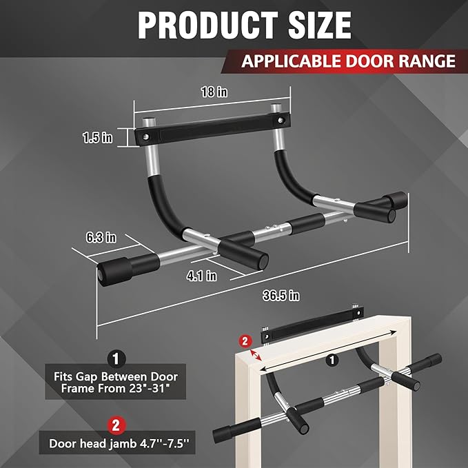 TOPOKO Upgrade Pull Up Bar for Doorway - Max Capacity 440 lbs, Portable Upper Body Workout Bar for Strength Training