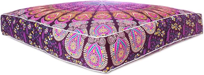 Eyes of India - Mandala Floor Pillow Cover Meditation Cushion Seating Throw Hippie Round Colorful Decorative Bohemian Indian Pouf Ottoman Handmade Cover ONLY (Purple 2, 35" x 35")