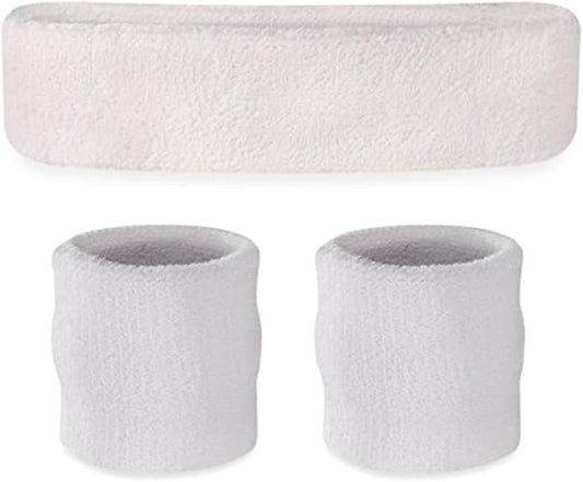 Suddora Sweatbands Set, Moisture Wicking 2 Wristbands and 1 Headband, Breathable Terry Cloth Athletic Bands for Basketball, Tennis, Yoga, Gym, Sweat Bands for Costumes and Cosplay
