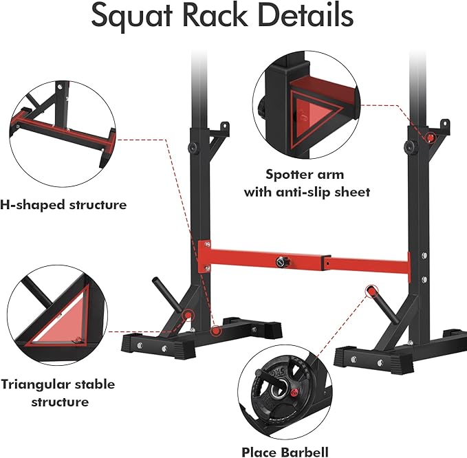 BangTong&Li Squat Rack Stand,Barbell Rack,Bench Press Rack Stand Home Gym Adjustable Weight Rack 550Lbs