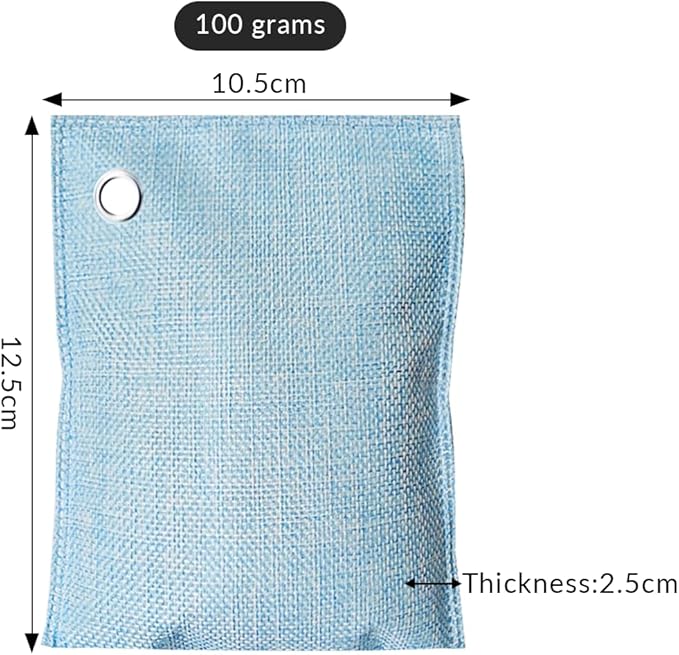 4 Pack charcoal odor absorber,Bamboo Charcoals Air Purifying Bag Charcoals Deodorizer Eliminator for Strong Odors in Car, Closet, Shoe, Basement (100G*4 Pack Light Blue, Unscented)