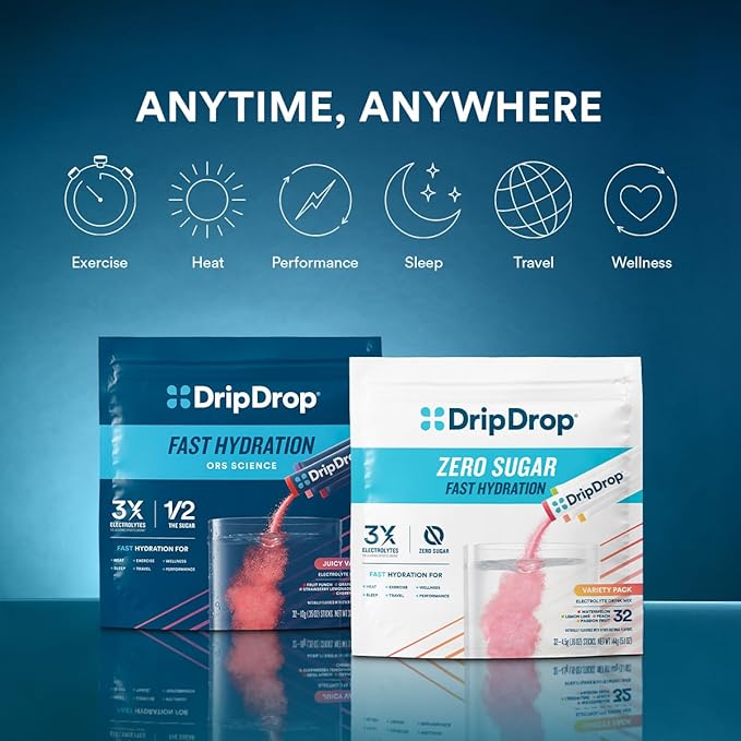 DripDrop Hydration Packets - Lemon Lime - Single Serve Electrolytes Powder Drink Mix - Non-GMO, Gluten Free, Vegan - 32 Sticks