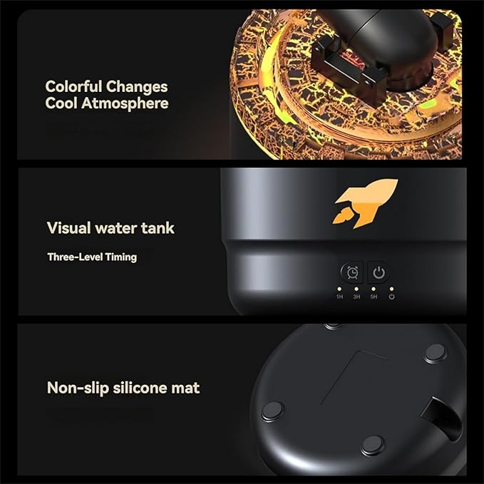 Cannon Blast Aroma Humidifiers, 7 Color LED Volcanic Humidifiers Diffuser, 2 Mode Creative Turret Cool Mist Air Aromatherapy Humidifier, Gifts for Boys Girls Bedroom (Black)