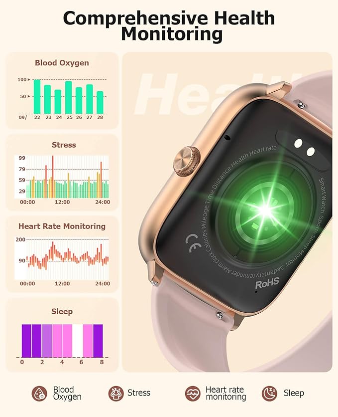 Smart Watches for Women with Blood Pressure, 2.06" AMOLED Touchscreen, 118 Sports Modes, Fitness Tracker with Heart Rate Sleep Blood Oxygen Monitor, IP68 Waterproof, Compatible with iPhone and Android
