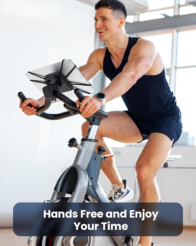 2-in-1 Spin Bike Tablet Holder Mount, Treadmill Tablet Holder Anti-Slip Silicone Design, Phone Holder for Peloton Bike Fits All 5.5-12.9"" Cell Phones and Tablets, Black, Z11pro