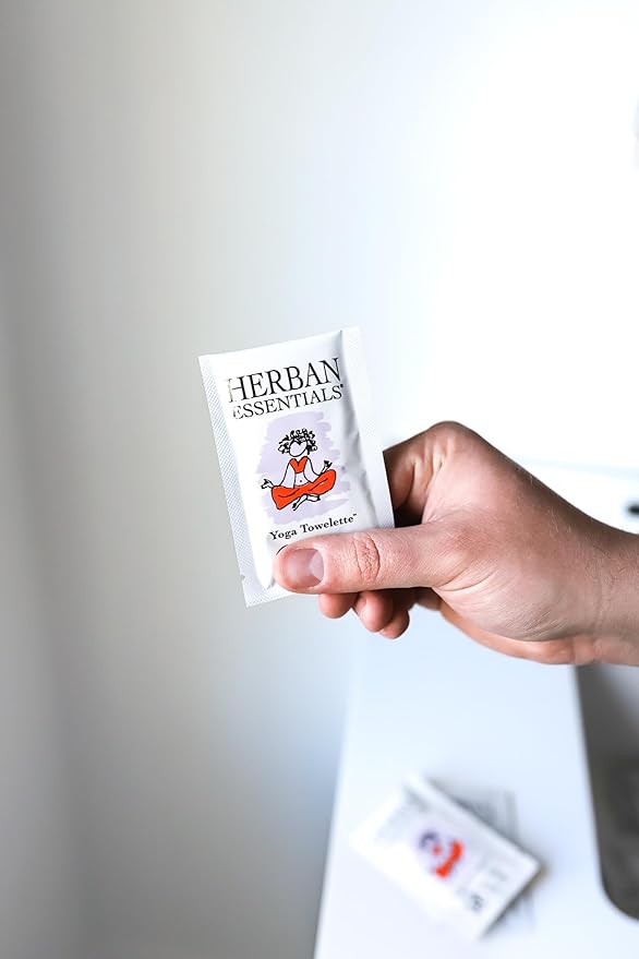 Herban Essentials - Yoga Mat Wipe Cleaner - Lavender Essential Oil Wipes for Mats and Hands, Moist Towelettes Individually Wrapped - Deep-Cleaning for All Fitness Gear - 20 Count