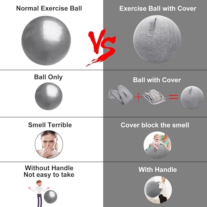 Exercise Ball Chair with Fabric Cover, Standard Size (25inches/65cm), for Home Offices, Balance Training, Yoga Ball