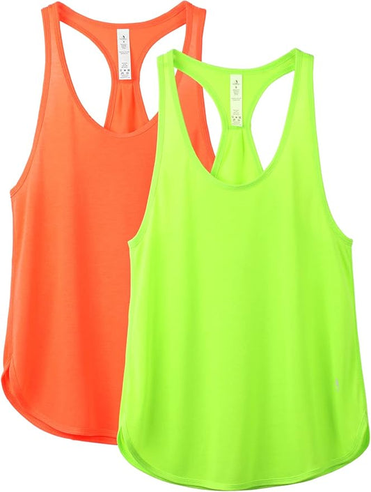 icyzone Women's Racerback Workout Athletic Running Tank Tops Loose Fit (Pack of 2)