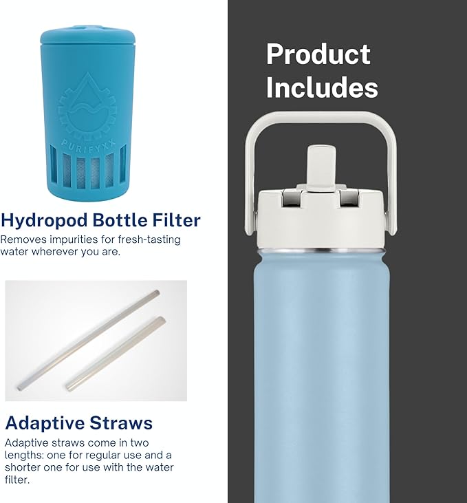 HydroBottle | Stainless Steel Filtered Water Bottle, 24 oz | BPA-Free, Removes Lead, Chlorine, Arsenic, VOCs | Filter Lasts 3 Months, Replaces 568 Plastic Bottles (Frost)